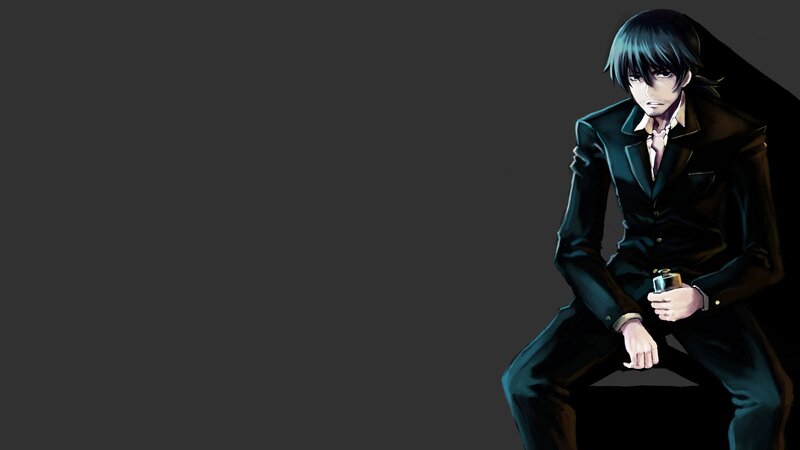 Anime Man in Suit — Black, Serious, Flask