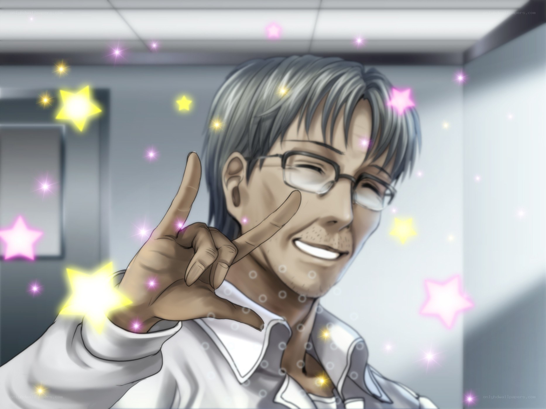 anime man making peace sign