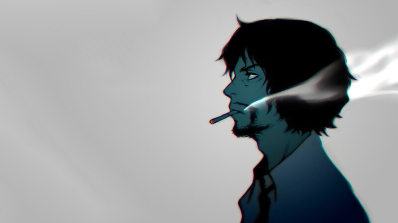 Anime Man Smoking Cigarette — Black