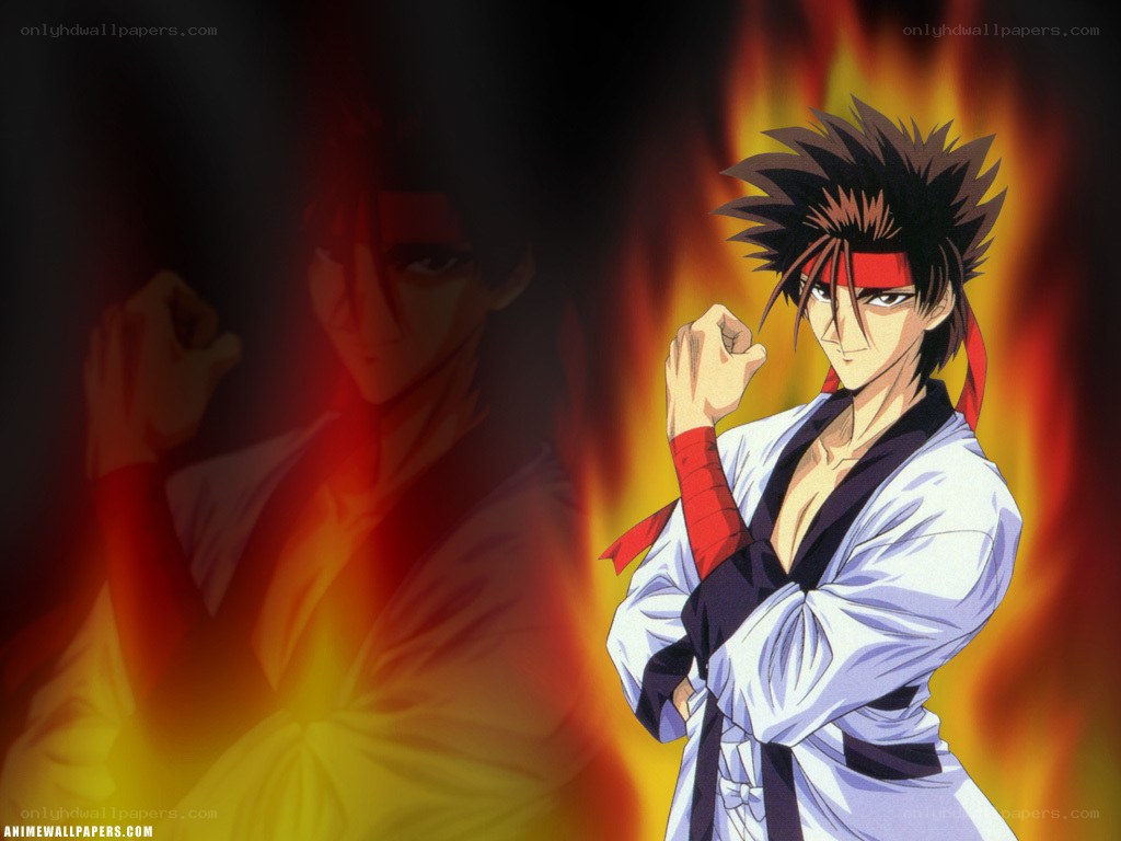 anime martial artist in flames