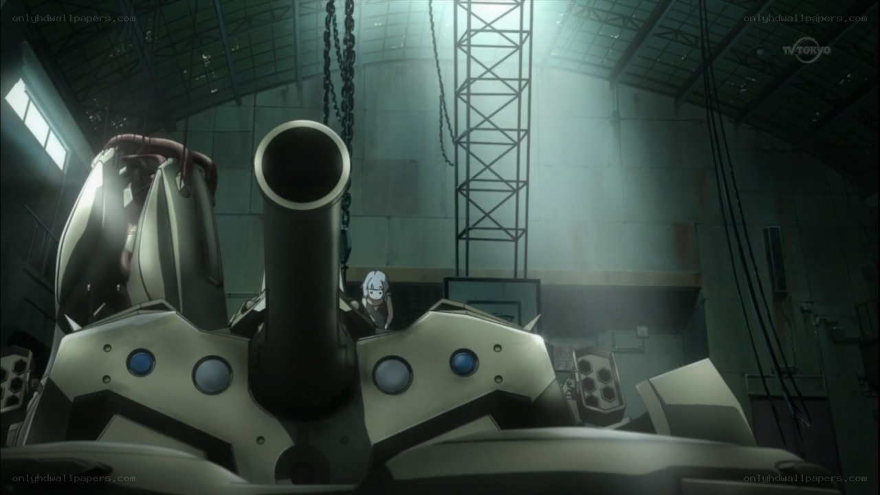 Anime mech in hangar
