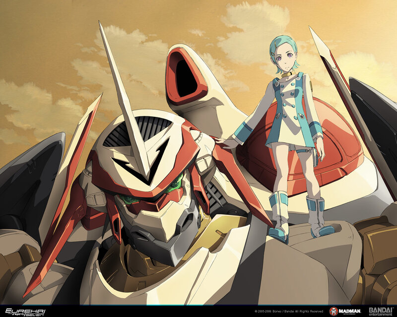 Anime mecha and pilot artwork
