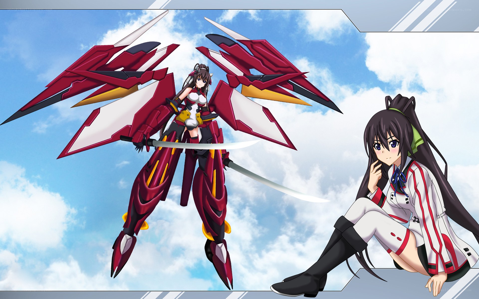 Anime mecha and pilot in sky