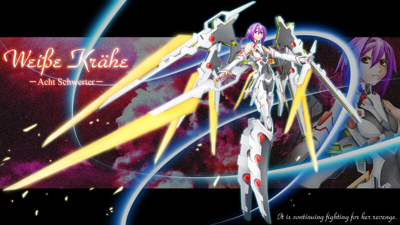 Anime mecha fighter with purple hair
