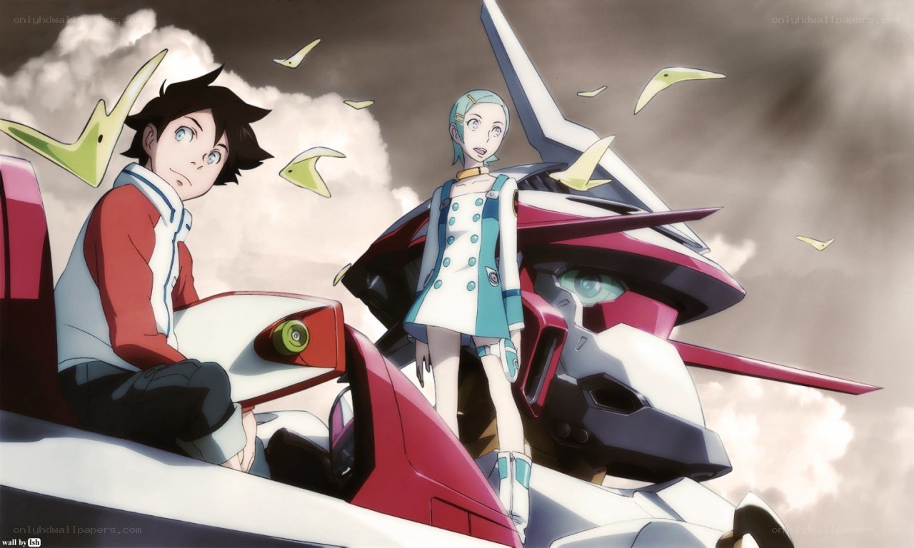 Anime mecha scene with characters