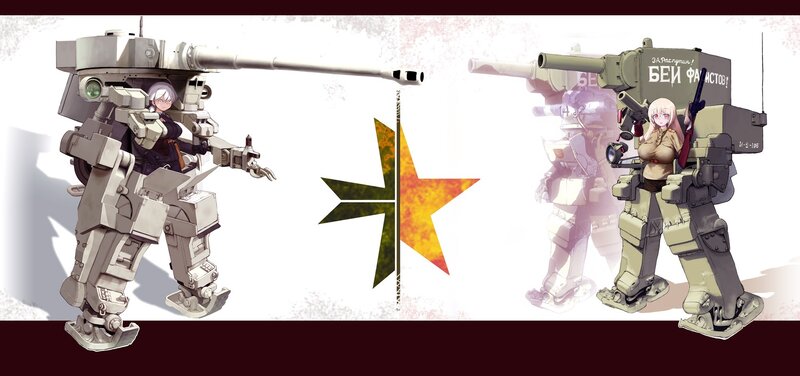 Anime mechs in combat