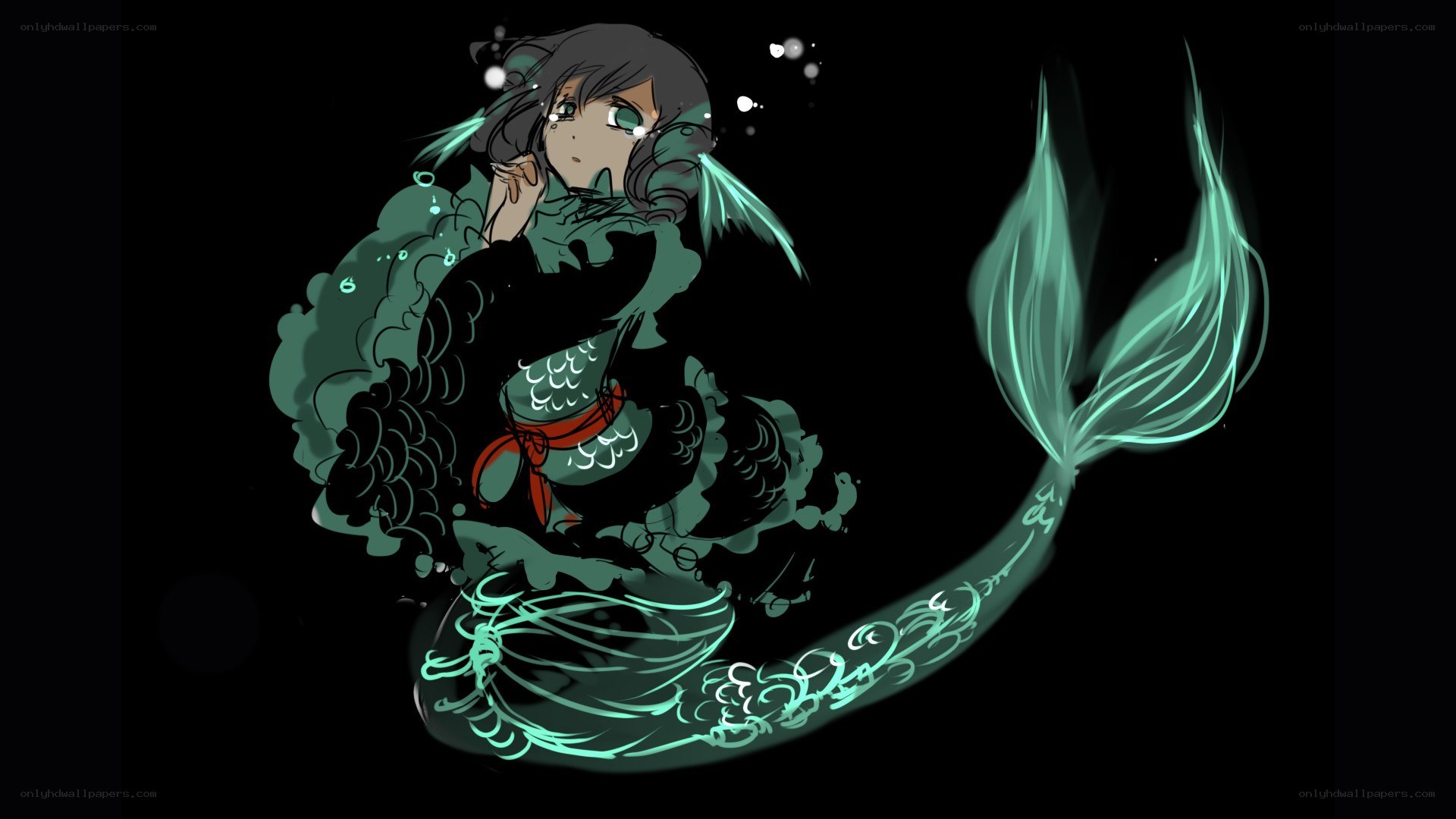 anime mermaid in dark water