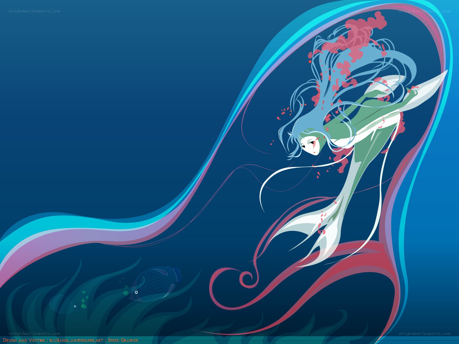 Anime mermaid in ocean