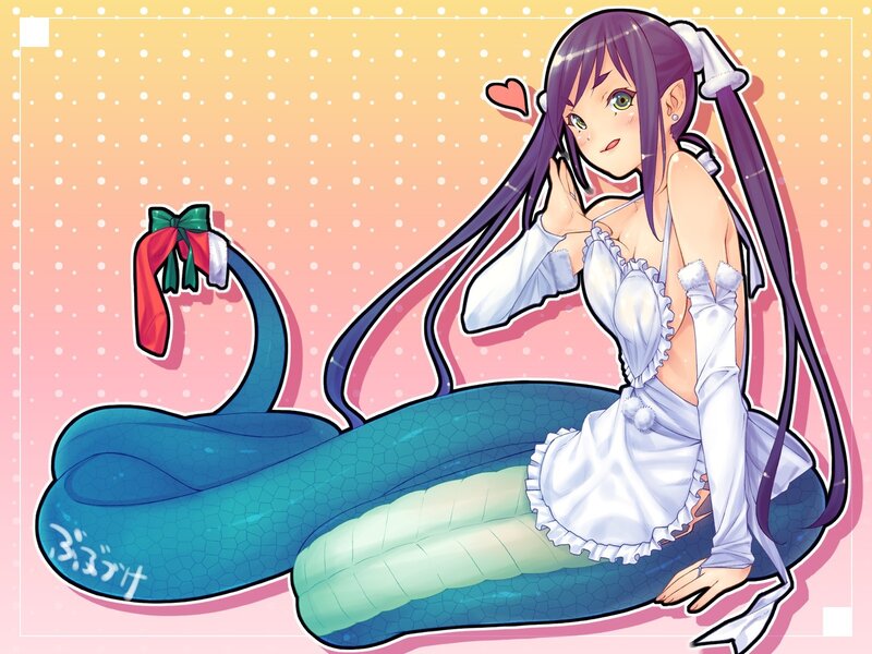 Anime mermaid in white dress