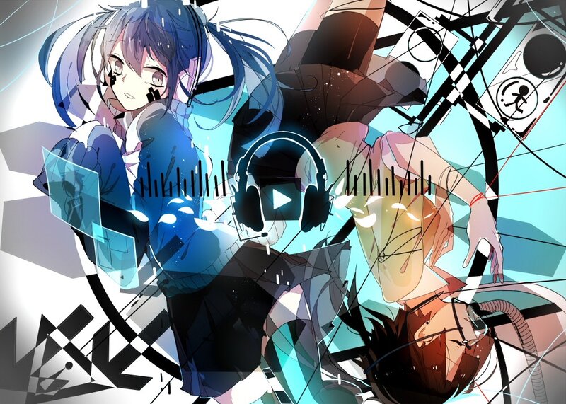 Anime music art with headphones