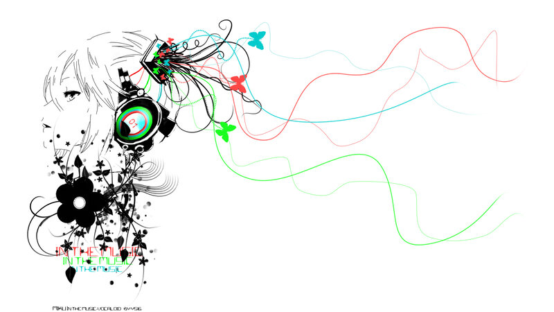 anime music art with headphones