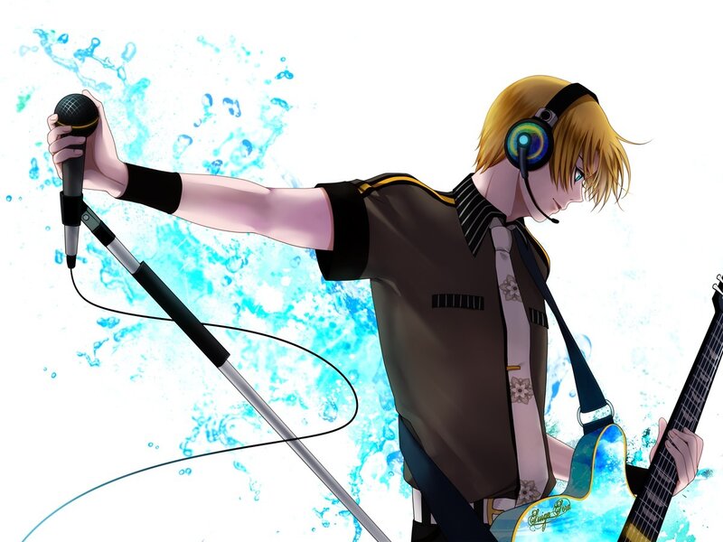 Anime Musician with Guitar — Blue
