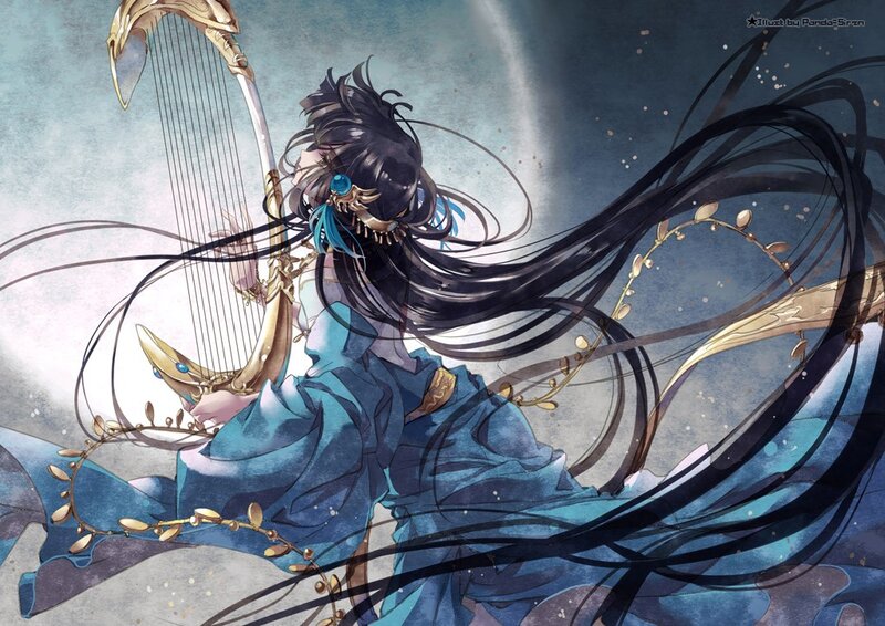anime musician with harp