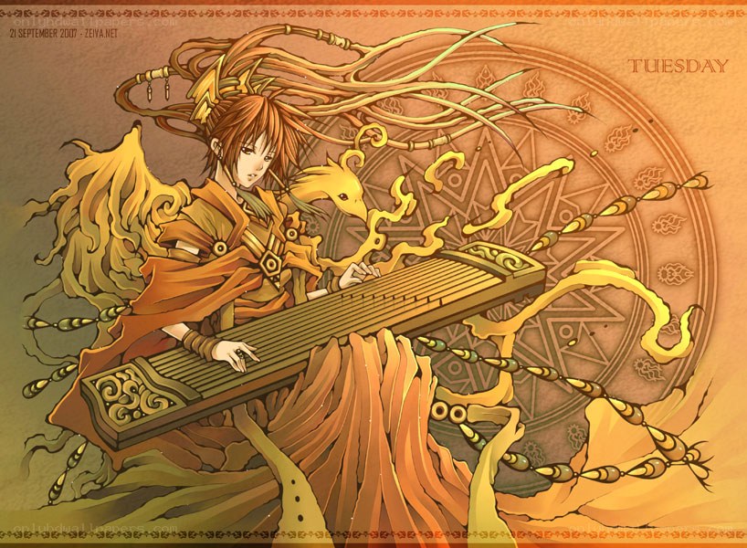 Anime musician with string instrument