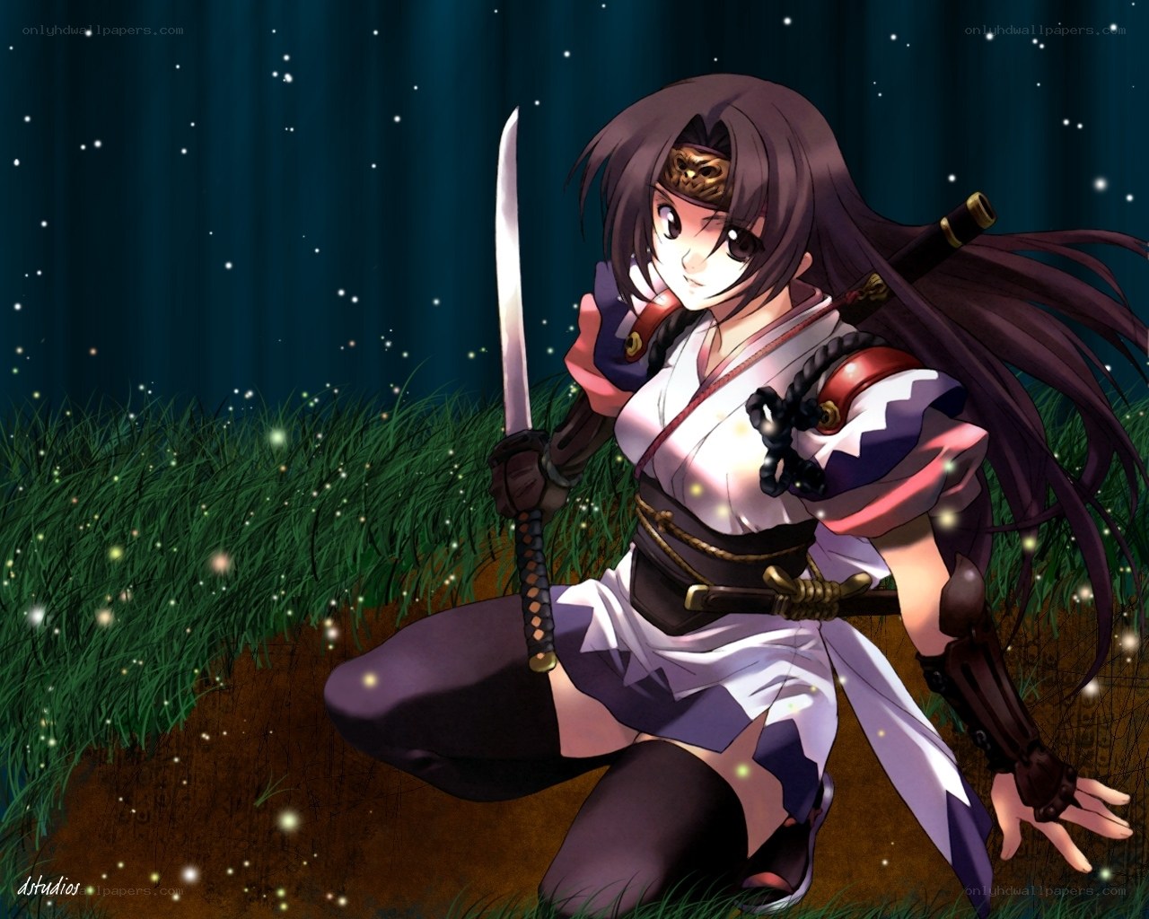 anime ninja girl in field