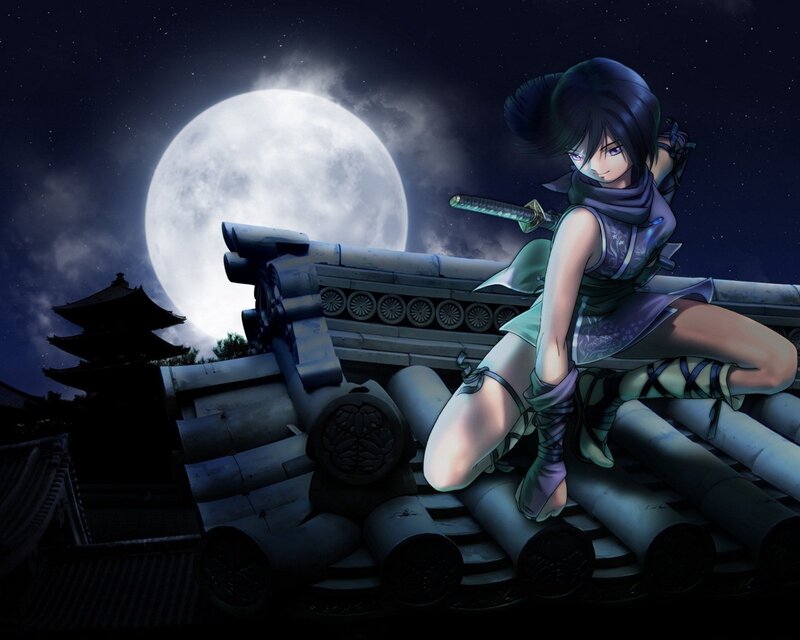 Anime Ninja on Roof — Blue, Dramatic