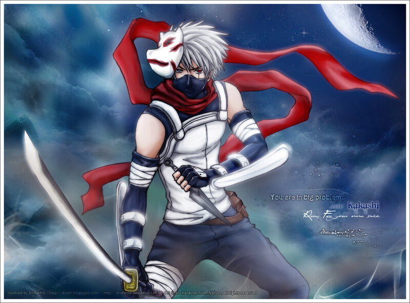 Anime Ninja with Sword — Blue
