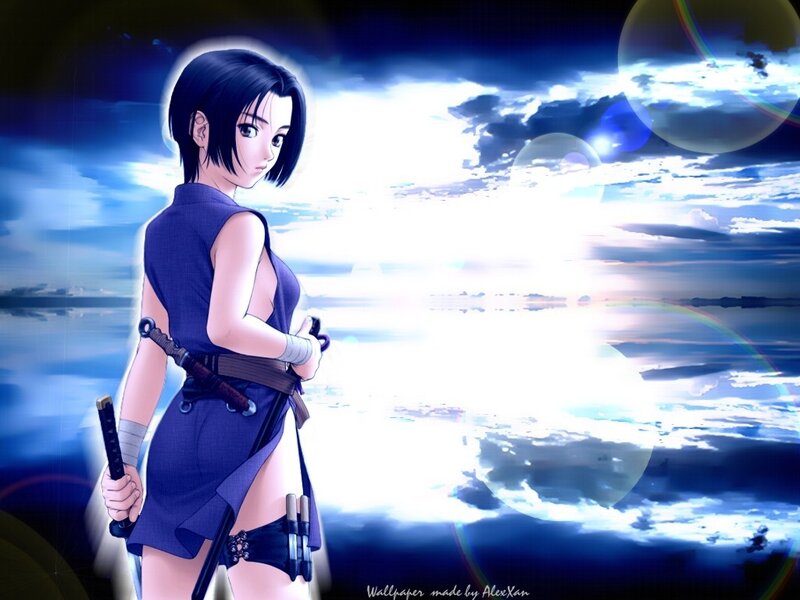 Anime ninja woman with swords