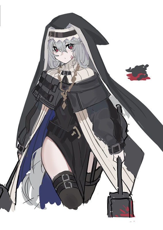 Anime Nun Character — Black, Dramatic, Digital Art