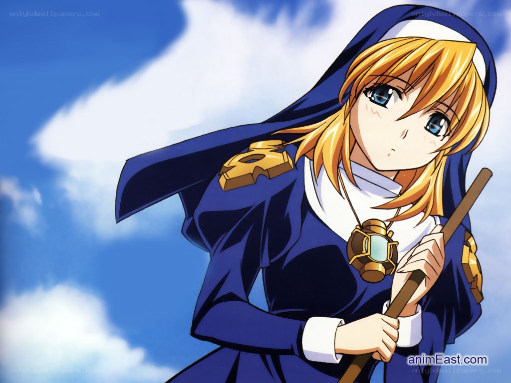 anime nun character with staff
