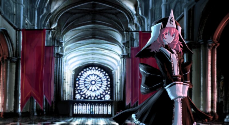 Anime nun in a cathedral
