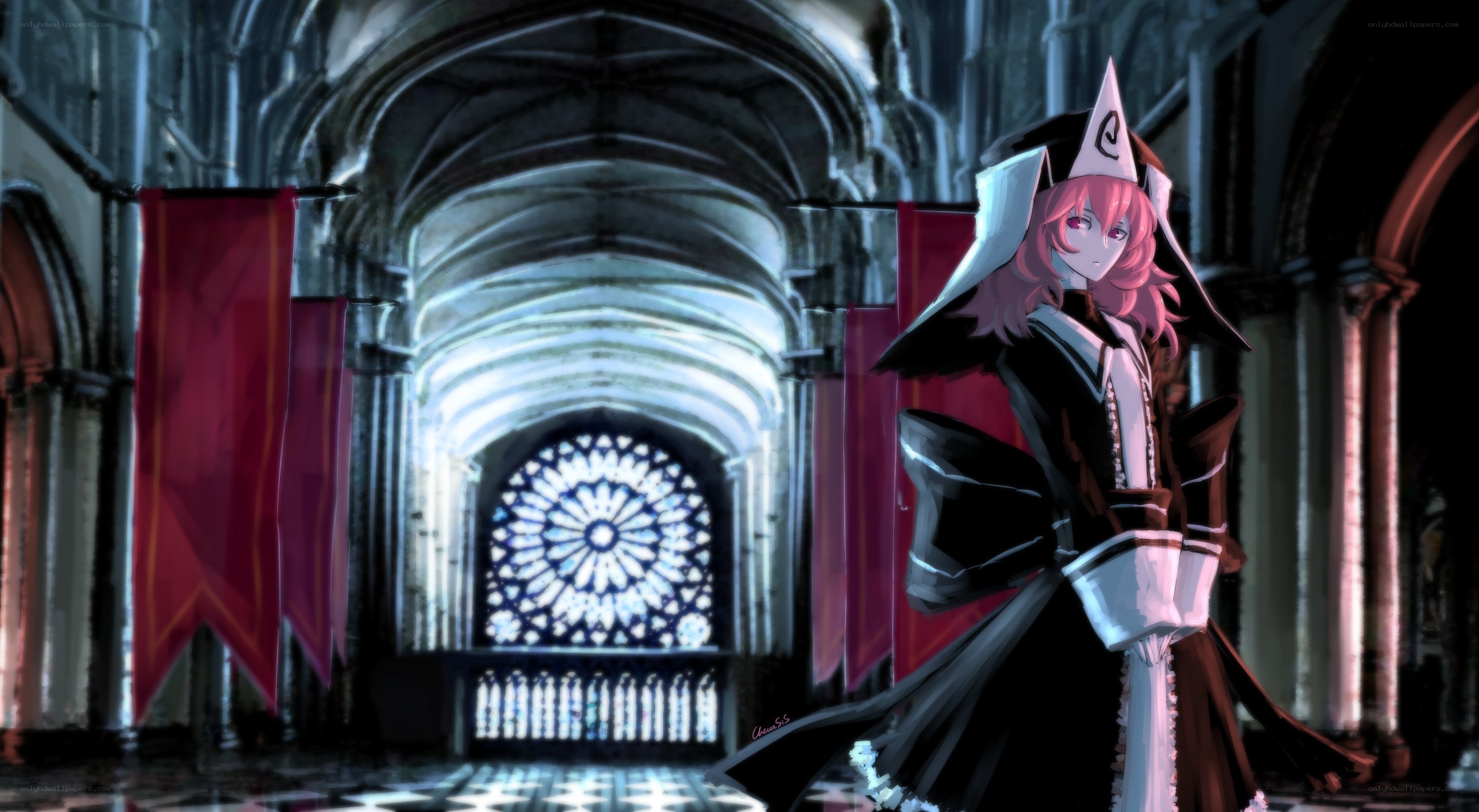 Anime nun in a cathedral