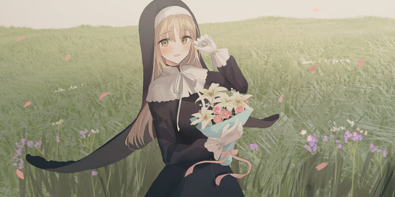 Anime Nun in Field — Green
