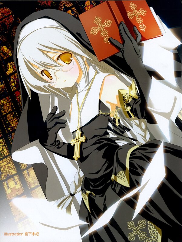 anime nun with book