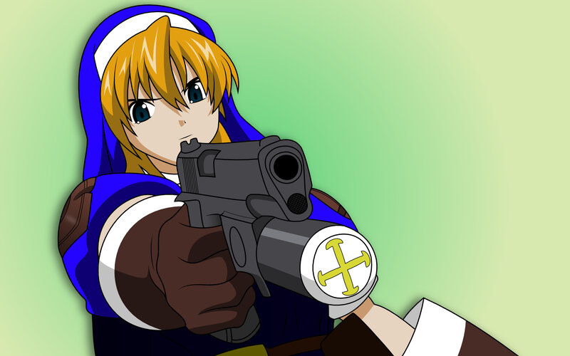 anime nun with gun