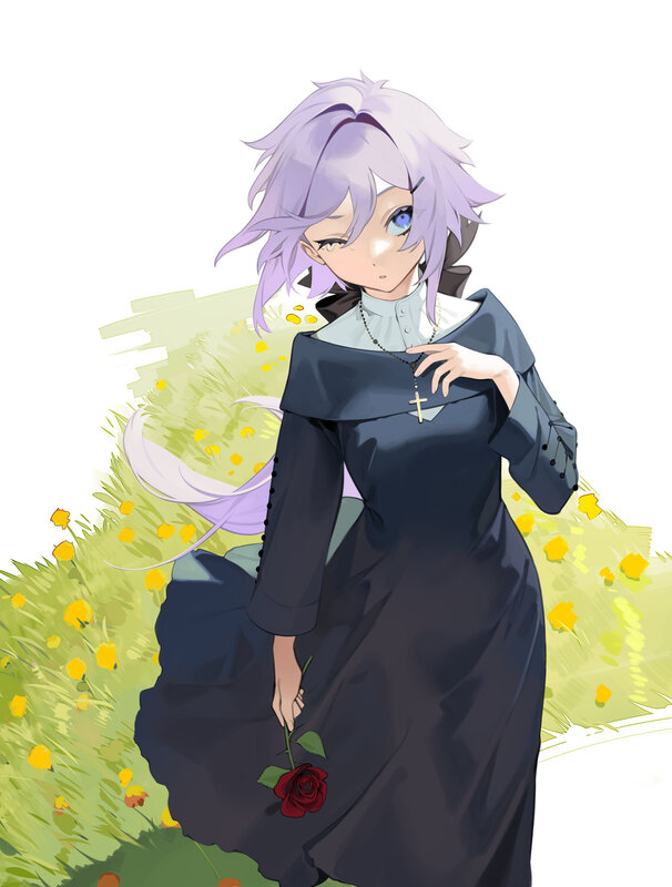 Anime Nun with Rose
