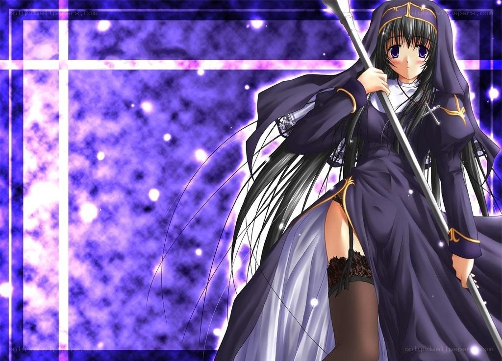 anime nun with staff