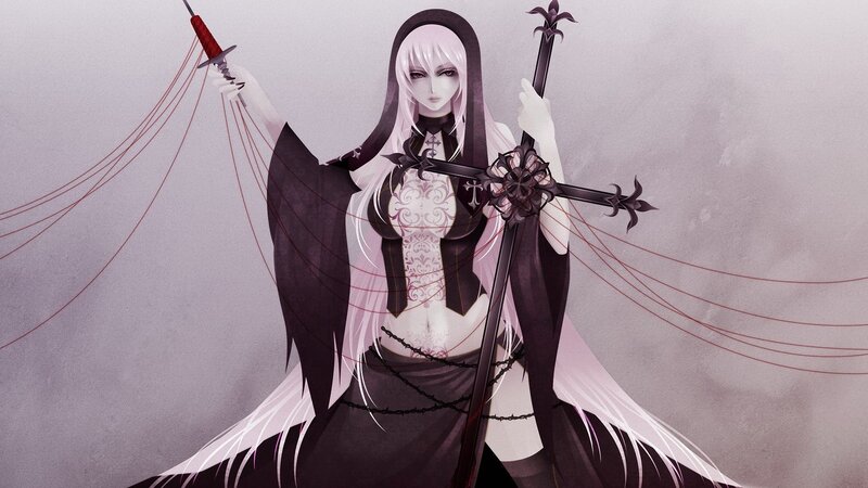 Anime nun with swords