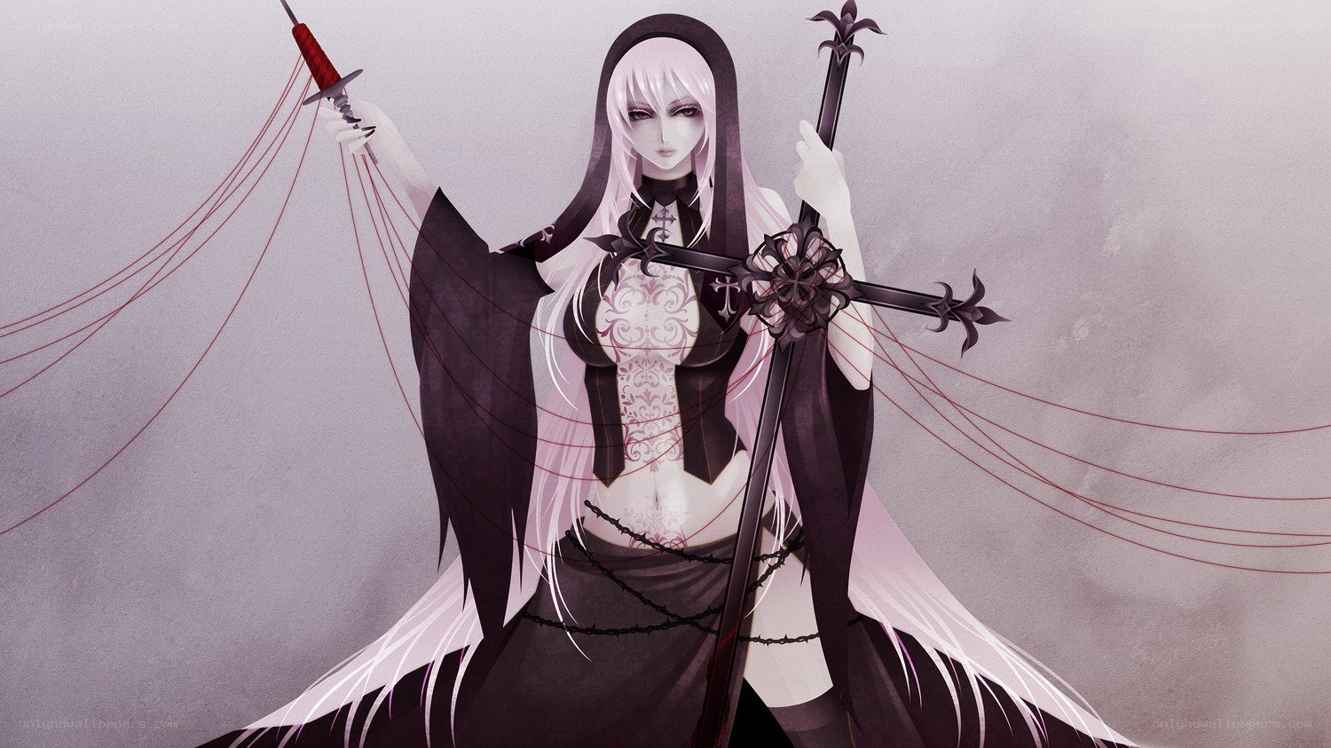 Anime nun with swords