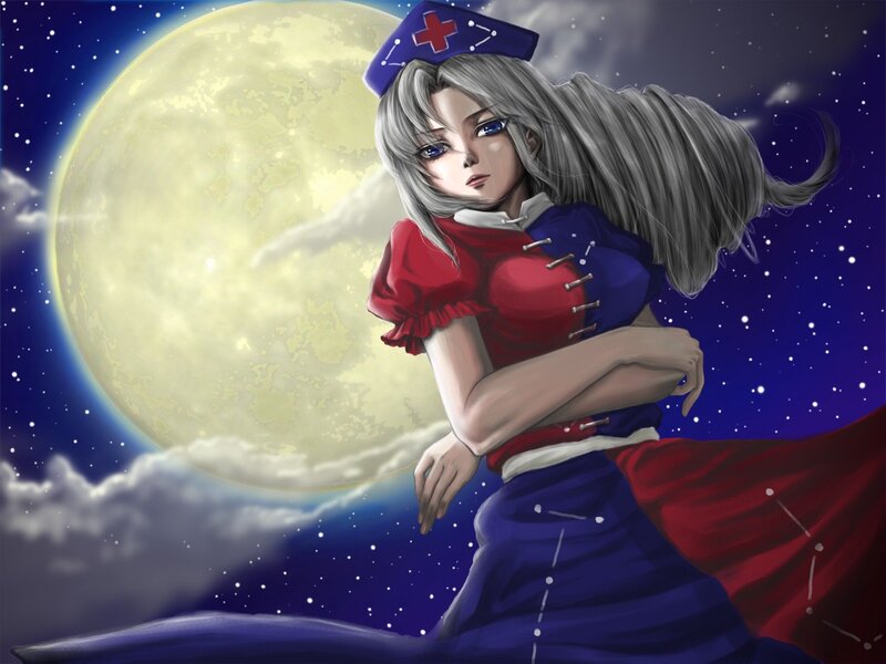 Anime Nurse Character — Blue, Dramatic, Night, Digital Art