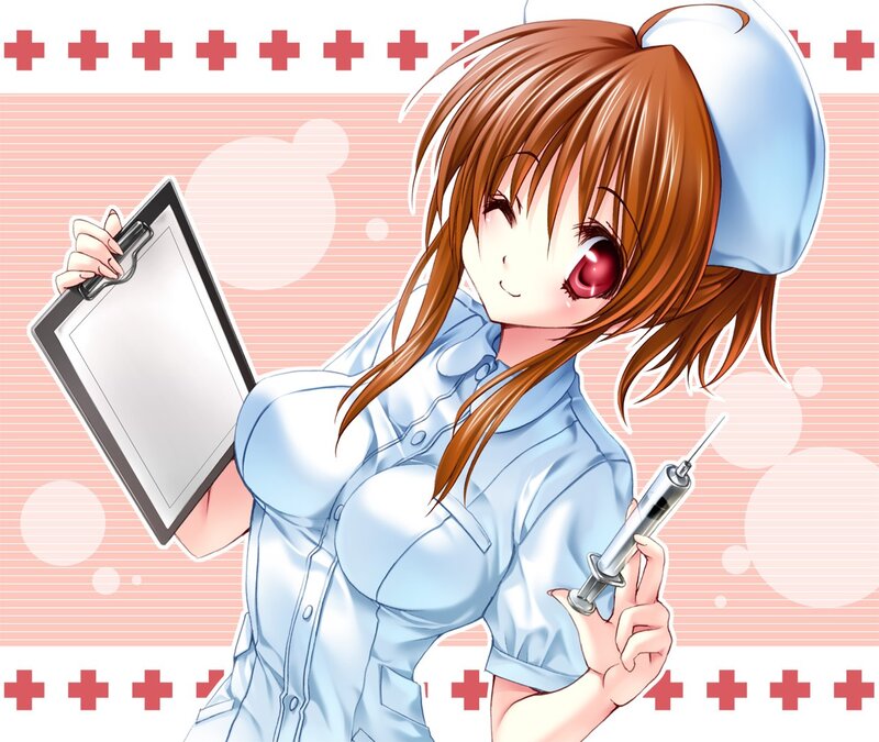 Anime Nurse Character — Blue, Playful, Clipboard