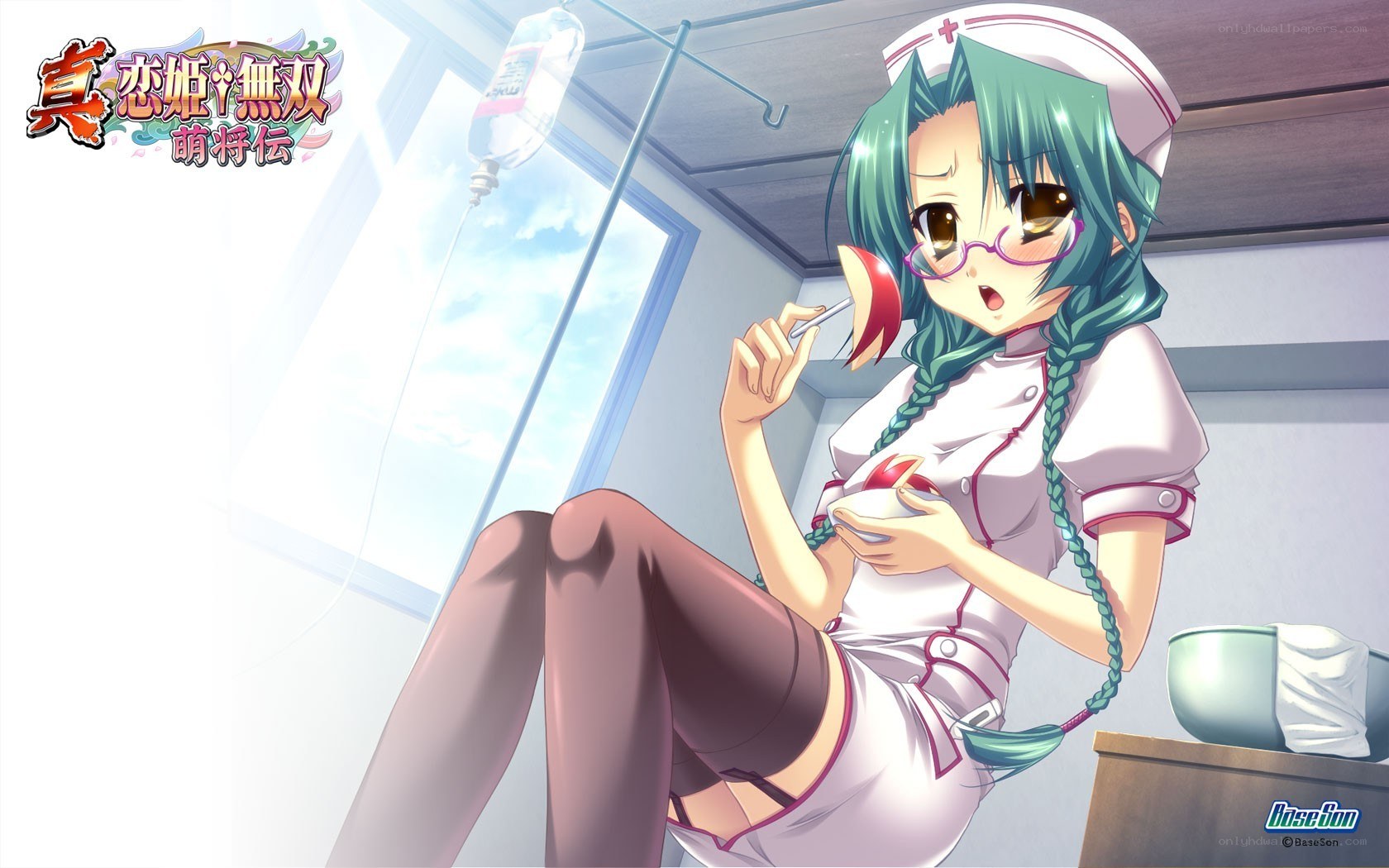 anime nurse eating apple