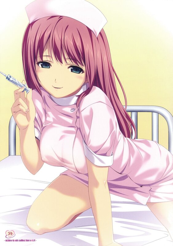 Anime Nurse Holding Syringe — Pink, Calm, Bed