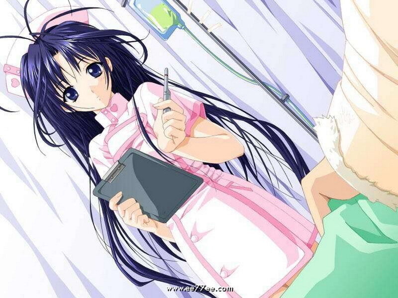 anime nurse in hospital bed