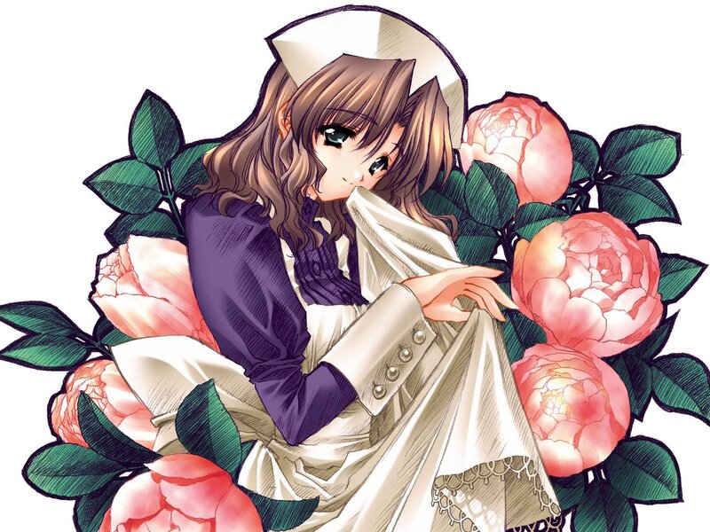 Anime Nurse with Flowers — Pink