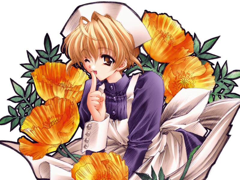 anime nurse with poppies