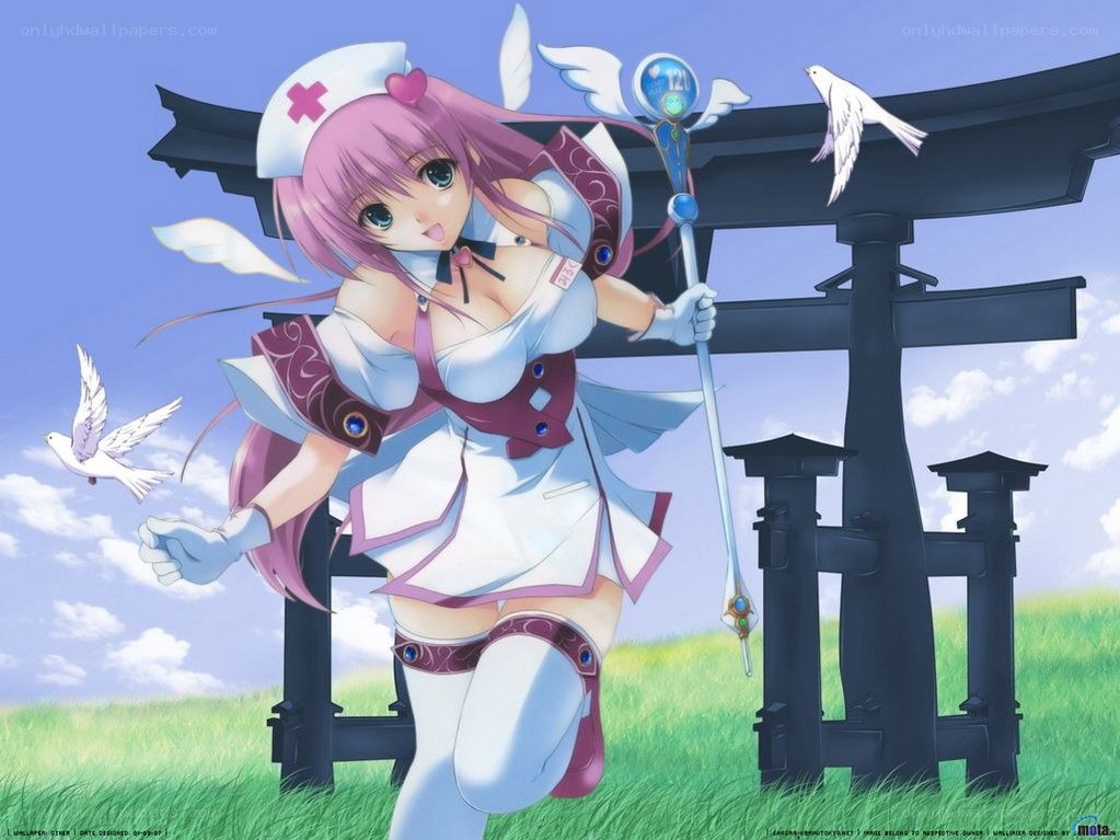 Anime nurse with staff