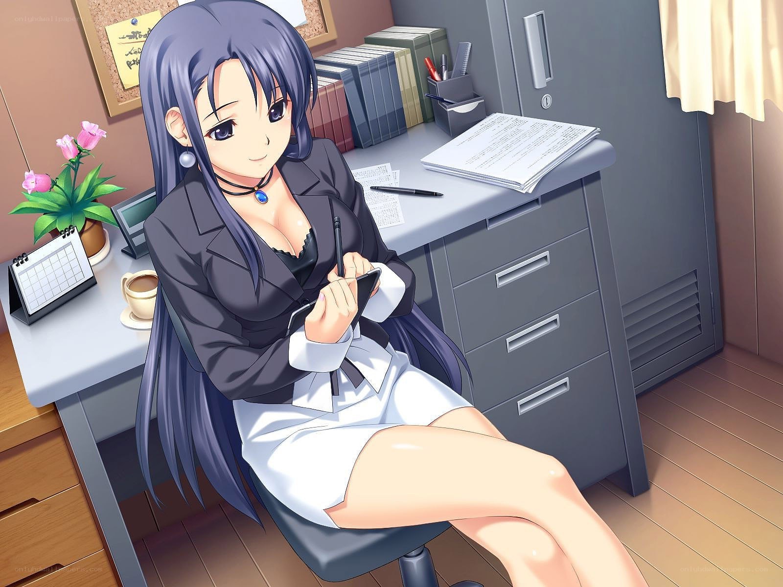 anime office worker at desk