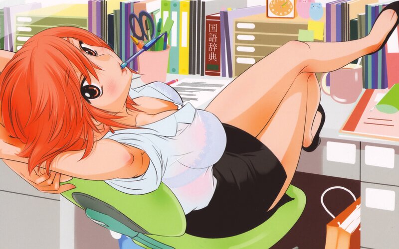 Anime office worker relaxing