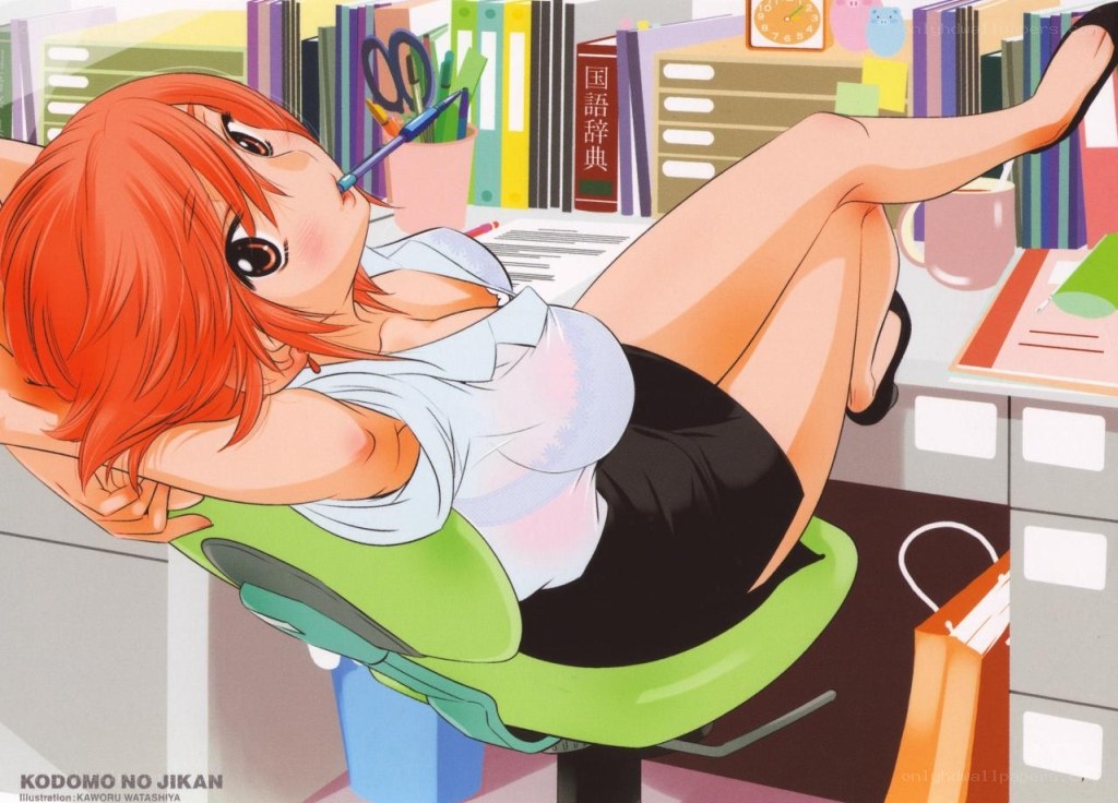 Anime office worker relaxing