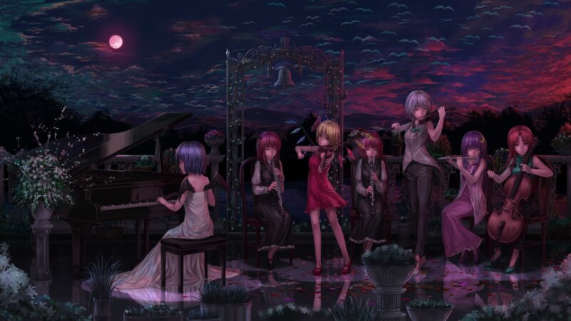 Anime orchestra under moonlight