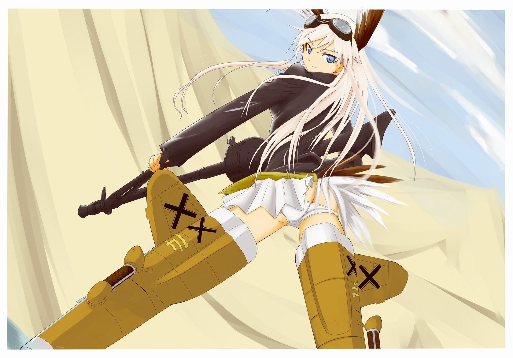 anime pilot girl with plane