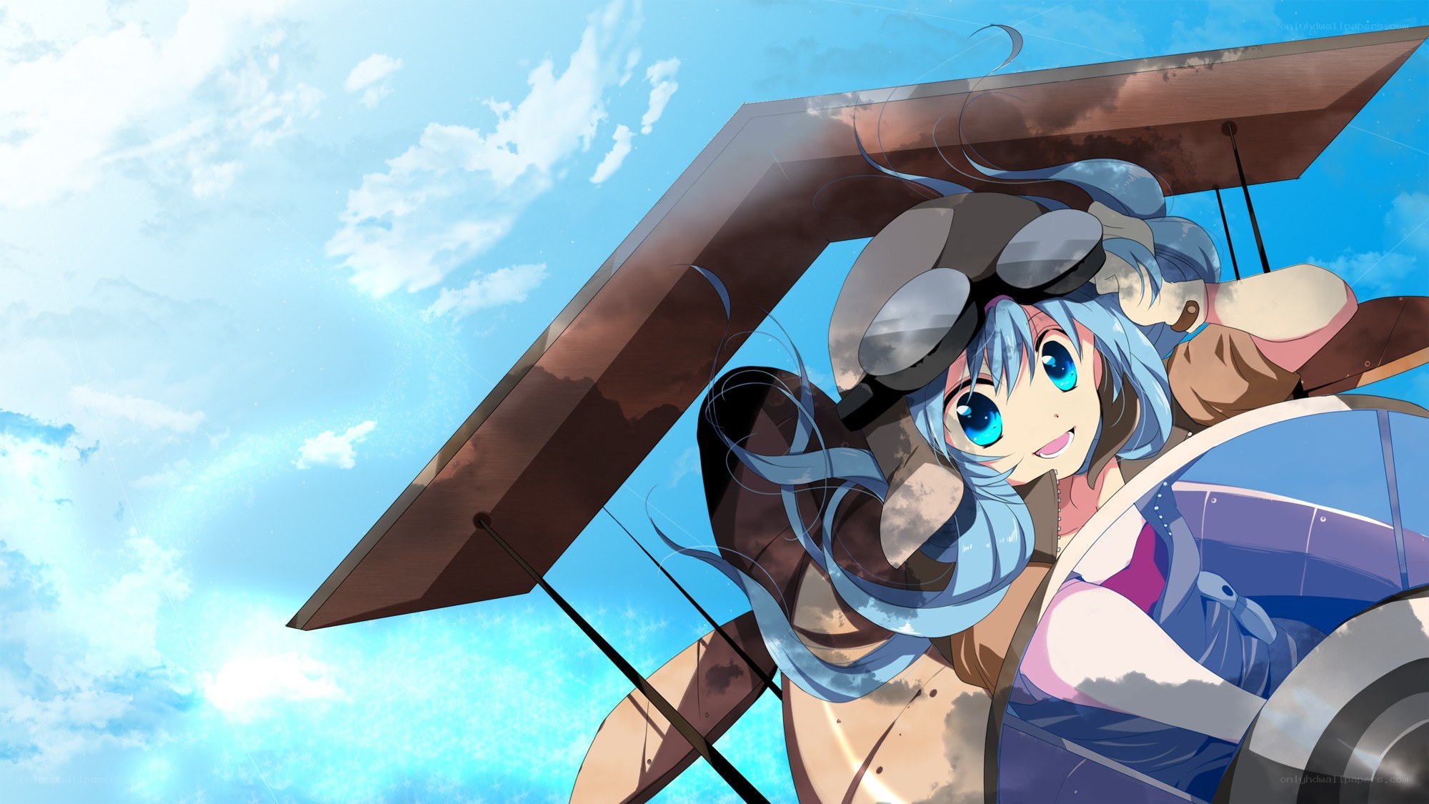 anime pilot in biplane