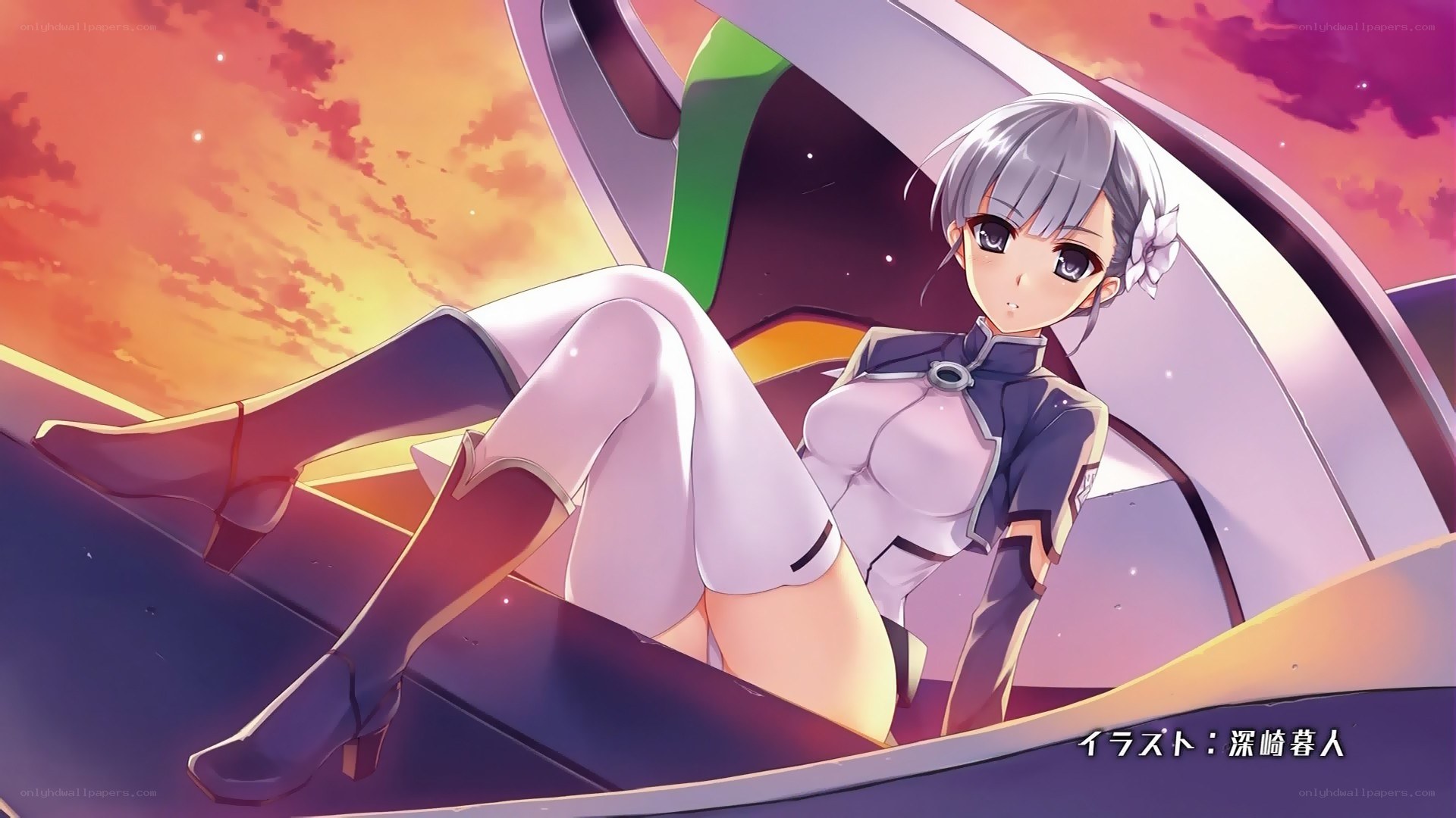 anime pilot in cockpit at sunset