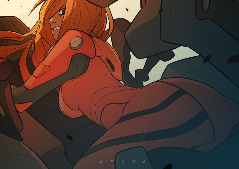 Anime Pilot in Cockpit — Orange, Intense