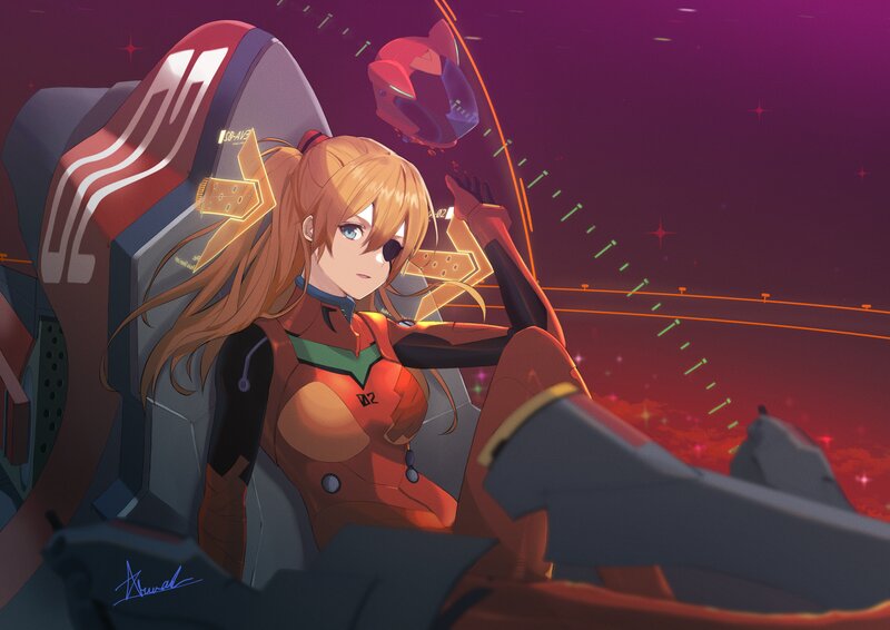 Anime Pilot in Cockpit — Purple, Dramatic, Night